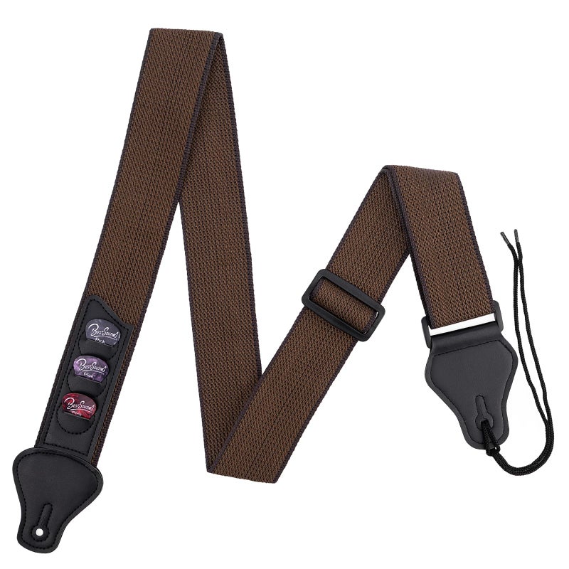BestSounds Guitar Strap - Shoulder Strap for Acoustic, Electric and Bass Guitars with Leather Head and Pick Holder Pockets - Image 1